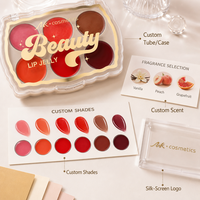 Palette de baumes à lèvres 6 teintes les mieux notées, OEM, marque privée, couleur modulable, fini brillant hydratant, bordure dorée, emballage personnalisé