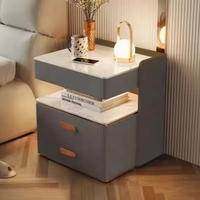 Table de chevet moderne de luxe à deux niveaux, prix abordable, table de chevet intelligente avec tiroir sécurisé et lumière LED, chargeur sans fil