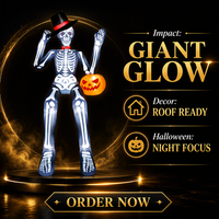 Squelette gonflable géant d'Halloween avec éclairage LED, décoration de jardin gonflable, accessoire de toit extérieur, affichage festif effrayant