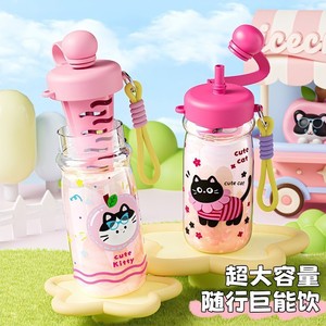 Mädchen Hochwertige Tragbare Sport-Trinkflasche mit Strohhalm, Tee-Infuser, Eiscreme-Filter, PC-Material, Cartoon-Design, Smart - Product Image 6
