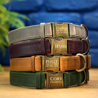 Collier pour chien en cuir de haute qualité avec accessoires en laiton antique - Marquage au laser de logo personnalisé pour fournitures professionnelles pour animaux de compagnie