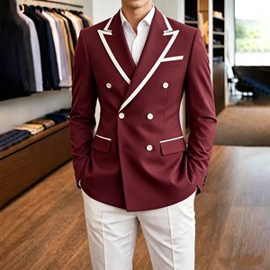 Abito da uomo blu cielo e <span class=keywords><strong>bianco</strong></span>, doppiopetto con revers a punta, giacca e pantaloni di alta qualità, 2 pezzi, per matrimonio, costume da uomo - Product Image 4