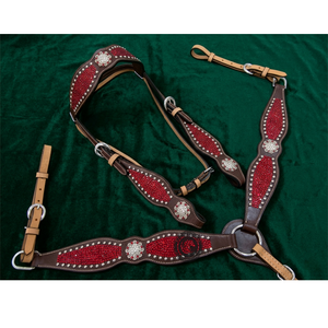 Ensemble de bride et de harnais en cuir pour l'équitation western avec des éléments décoratifs perlés offrant une performance robuste et durable - Product Image 2