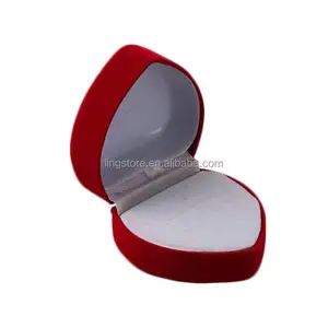 批发红色首饰盒心形戒指盒结婚戒指天鹅绒盒