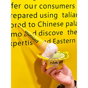 Tienda de postres con impresión amarilla personalizada para llevar taza de helado para llevar servicio suave Bingsu yogur <span class=keywords><strong>Gelato</strong></span> taza de papel de helado con cono - Product Image 5