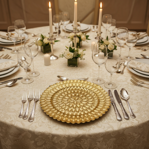 Piatti di Presentazione Rotondi in Plastica PP Dorata di Lusso, Durevoli, da 13 Pollici, con Motivo Personalizzato Pigmentato, Eleganti, per Matrimoni - Vendita all'Ingrosso 2026 - Product Image 4