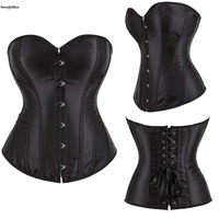 Femmes grande taille XS-6XL gothique Korset Body Shapewear solide rose Steampunk Corset haut avec V profond sans bretelles et décoration en dentelle
