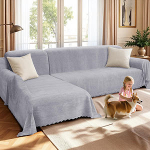 Funda de <span class=keywords><strong>Sofá</strong></span> en Forma de L de Chenilla Azul Grisáceo, Suave al Tacto, Protección Contra Arañazos, para Sala de Estar, Entrega a Tiempo - Product Image 1