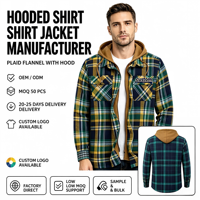 Vente en gros de chemises-vestes en flanelle pour hommes, classiques, d'hiver, à manches longues, boutonnées, chaudes, avec doublure épaisse matelassée, à carreaux et à capuche