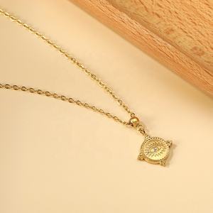 Collier tendance plaqué or 18 carats PVD, étanche, avec breloques personnalisées, pièce de monnaie, en acier inoxydable, zircon rond, pour femme - Product Image 4