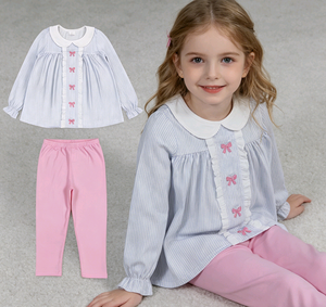Ensembles de vêtements pour filles, style coquette décontracté, avec nœuds brodés, 95% coton, 5% élasthanne, nouveaux designs, vêtements pour enfants, RTS Boutique - Product Image 1