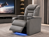 Canapé inclinable moderne quatre places en cuir véritable avec mémoire de forme, appuie-tête motorisé, lumières LED, rangement, ports USB, structure en bois et métal