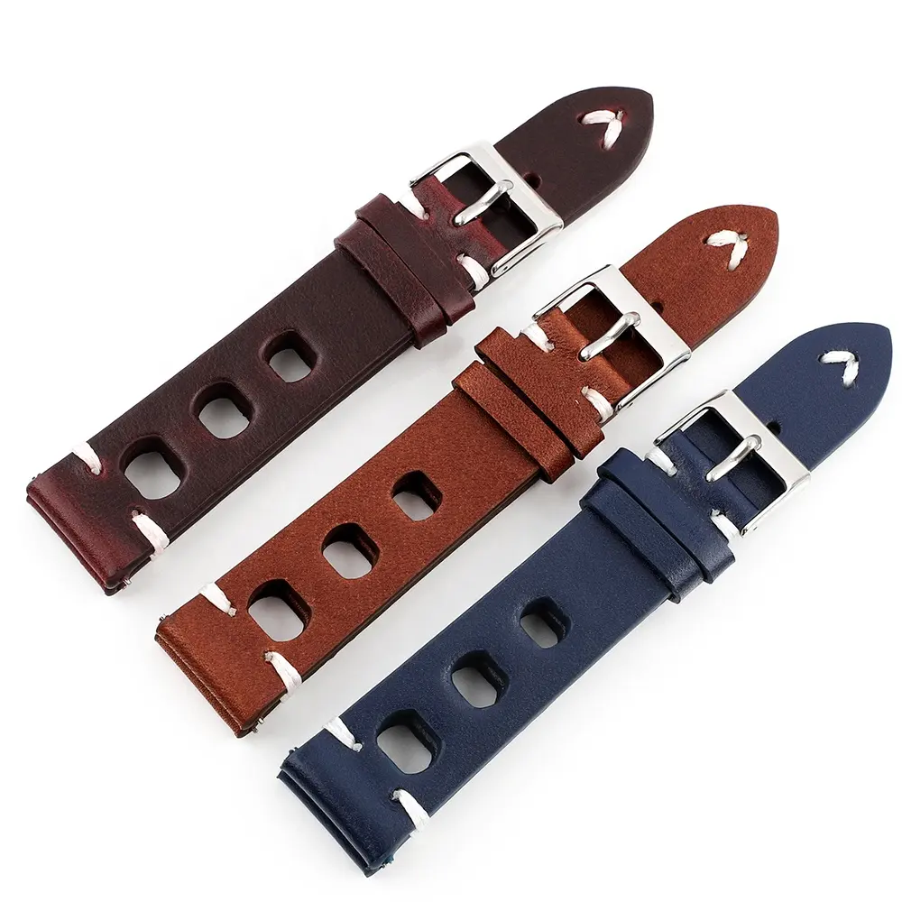 New Handmade Genuine Leather Watch Strap with Big Hole Retro Style 20mm Watch Band Accept Customize