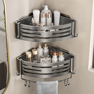 Étagère d'angle de salle de bain gris bronze, support de rangement mural sans perçage pour toilettes et lavabo - Product Image 1