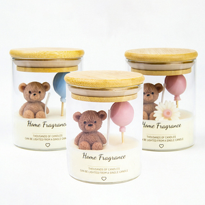 Vente en gros de bougies parfumées en forme d'ours en peluche 3D, bougies aromatiques en cire de soja personnalisées de luxe dans un bocal en verre avec couvercle en bambou pour la décoration de la maison, cadeau - Product Image 6