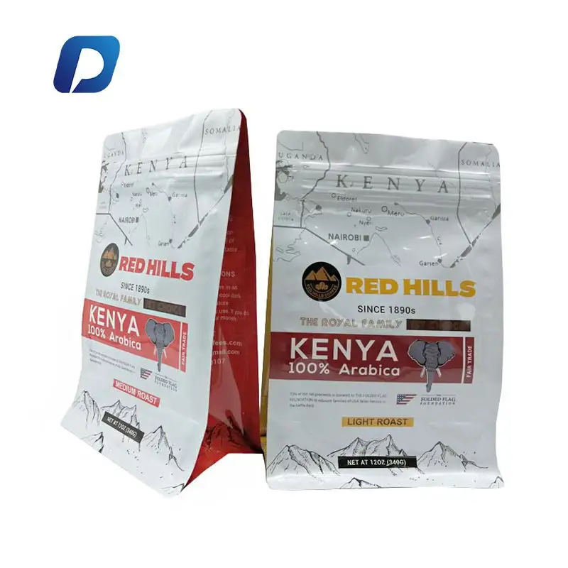 Saco de café estampado personalizado, 250g 500g 1kg grau alimentar sacola de café personalizada fundo plano embalagem com válvula