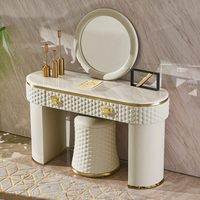 Commode moderne personnalisée en cuir PU avec cadre métallique pour rangement de chambre – Coiffeuse de maquillage pour femme