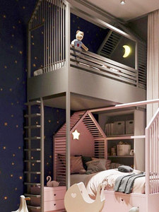 Lit superposé décalé en forme de maison d'arbre minimaliste, lit discret pour frère et sœur dans les petits appartements - Product Image 3
