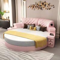 Lit rond en cuir de taille king moderne en promotion, lit multifonctionnel de luxe avec fonction musicale, mobilier de chambre haut de gamme