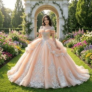 Robe de mariée élégante en organza style princesse française Xs242 Royal Lace avec traîne chapelle pour la mariée et la mère de la mariée - Product Image 1