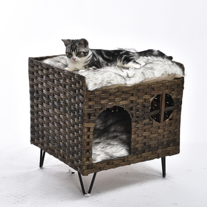 เตียงแมวทรงสูงดีไซน์ทันสมัยคุณภาพสูงจาก Petstar ทำจากหวายพร้อมเบาะรองนอน - Product Image 2