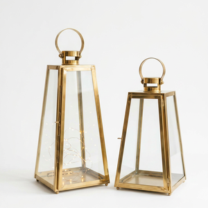 Wholesale High Quality Gold Plated Stainless Steel <b>Glass</b> Classic Style Customized Size Candle <b>Lanterns</b> - Product Image 2