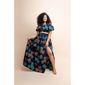 Ensemble de tenues d'affaires personnalisées en deux pièces Hauts imprimés traditionnels africains respirants <span class=keywords><strong>Jupe</strong></span> de sol Style décontracté brodé naturel - Product Image 2