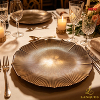 Assiette de présentation en verre floral Lanques avec texture à lignes radiales, plateau de service rond en forme de fleur pour mariage, fête, traiteur, décoration