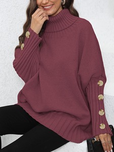 Stocks Manufacturer <strong>Ladies</strong> Casual Winter High <strong>Turtle</strong> <strong>Neck</strong> Long Sleeve Cable Rib Buttons Knit <strong>Jumper</strong> Pullover Women's Sweaters - Product Image 4