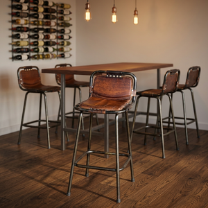 Industrial Furniture Antique Style PU Leather & Metal Bar Chair, Restaurant & Cafe Bar Chair <b>with</b> <b>Back</b> Rest Outdoor Bar Chair - Product Image 2