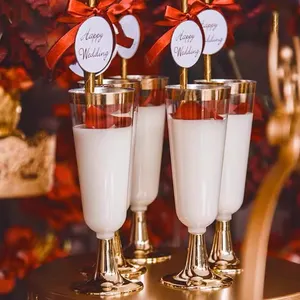 Flute da Champagne con bordo argento bicchieri da Champagne usa e getta da 5.5 once bicchieri da tostatura in plastica per la celebrazione della festa nuziale