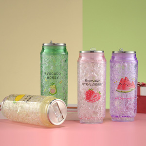 Double Walled Plastic Straw Cup Ice Crushing Cup Cartoon Fruit Design Party Drinkware Two Piece Set - Product Image 2