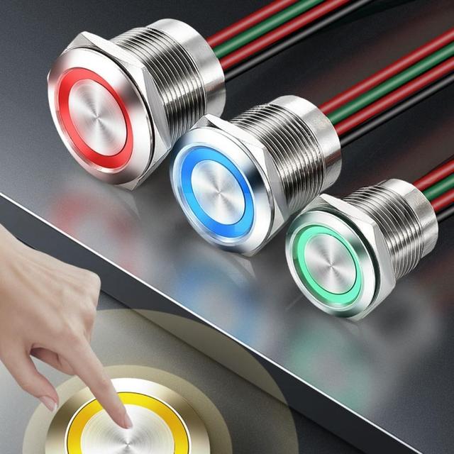 AIBEIKEN IB67PD IK08 Metal Touch Switch  16/19/22/25/28/30mm Anti-Vandal Metal Button Switch 0-7A 3V-24V RGB Ring Light