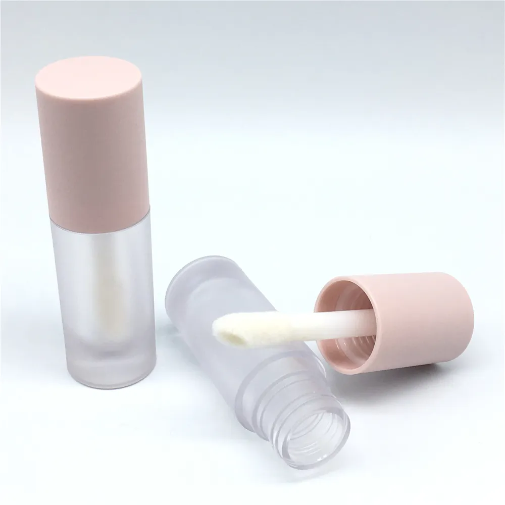 Customized Empty Round Plastic Cosmetic Pink Lip Gloss Tube Big Applicator