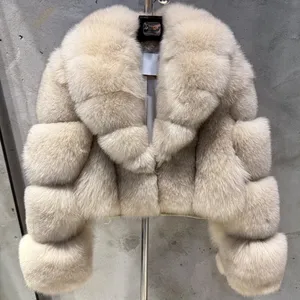 Cappotto in Vera Pelliccia <span class=keywords><strong>di</strong></span> Volpe Naturale da Donna con Collo Reversibile e Maniche Lunghe - Product Image 6
