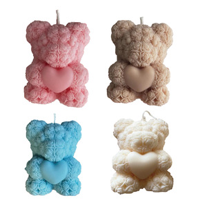 Rose Pattern Heart Hug Bear Scented Soy <b>Wax</b> <b>Candle</b> 3D Sculpted Aromatherapy <b>Candle</b> Valentine Gift Home Decor - Product Image 3
