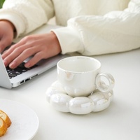 Mug à café ou à thé en porcelaine écologique créatif à la vente chaude, tasse à tournesol faite à la main avec soucoupe, ensembles pour les fêtes