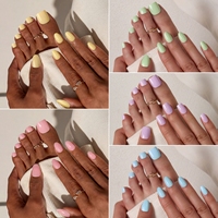 BTArtbox doux Gel XCOAT 3D Floral presse sur les ongles en gros court amande fait à la main bleu français pointe faux ongles