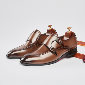 <b>Brown</b> Genuine Leather <b>Monk</b> <b>Strap</b> Dress <b>Shoes</b> Pointed Toe Buckle Closure Career All Seasons Rubber Outsole Drop Shipping - Product Image 3