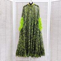 Nouvelle Robe Longue Décontractée Femme Printemps Été, Manches Chauve-Souris Amples, Imprimé Fleurs et Plumes, Style Urbain Vintage
