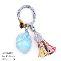 Porte-clés Cœur en Pierres Précieuses Assorties, Breloque Cœur Tressée à la Main, Pendentif Cœur Tendance, Accessoire de Sac et de Voiture, Cadeau pour Elle
