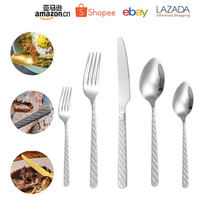 Stainless Steel Twisted Knife Fork Spoon <b>Set</b> 5 Piece Retro Western Style Steak Flatware Picnic Use - Product Image 2