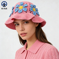 Chapeau Bob Femme au Crochet Fait Main avec Fleurs 3D, Chapeau de Pêcheur Tricoté Creux, Chapeau de Soleil Floral Mignon pour l'Été