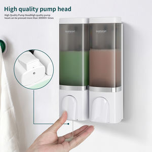 Nouveau distributeur de savon mural de luxe <span class=keywords><strong>sans</strong></span> rouille, en plastique, tactile, 500 ml*2 en 1, pompe, shampoing, hôtel, ensemble de salle de bain à 2 compartiments - Product Image 5