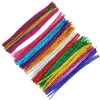 Vente en gros de tiges en chenille pailletées 6mm 30cm, bâtonnets décoratifs colorés et duveteux pour loisirs créatifs, fleurs et décorations de Noël