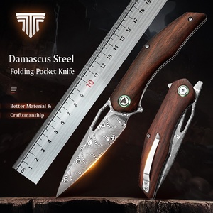 TRIVISA 110 capas HOJA DE Damasco mango de palisandro plegable Camping bolsillo caza cuchillo táctico con clip - Product Image 2
