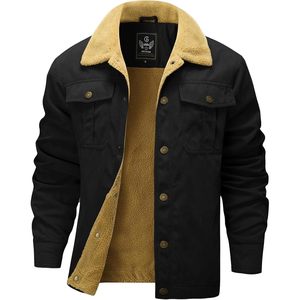 FOXA Men's Sherpa <b>Lined</b> Trucker Jacket Winter Warm Canvas Workwear <b>Coat</b> Windproof Lapel Outerwear - Product Image 1