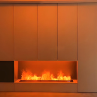 Cheminée électrique moderne linéaire en acier inoxydable 304 avec vapeur d'eau atomisée, effet flamme néon LED 3D et télécommande