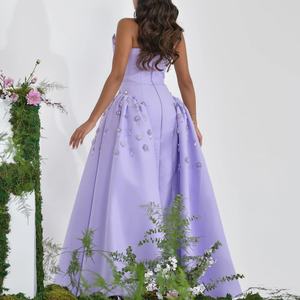 Vestido de Noche Elegante para Mujer, Estilo Línea A, Color Morado, con Bordado de Piedras de Lujo, Sin Mangas y Cuello en V - Product Image 3