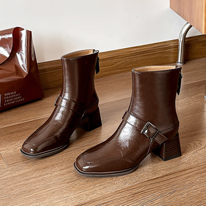 Mode femmes talons <span class=keywords><strong>bottes</strong></span> chaussures talon épais bottines quotidien élégant talon haut en cuir PU extérieur <span class=keywords><strong>bottes</strong></span> courtes pour dames - Product Image 2